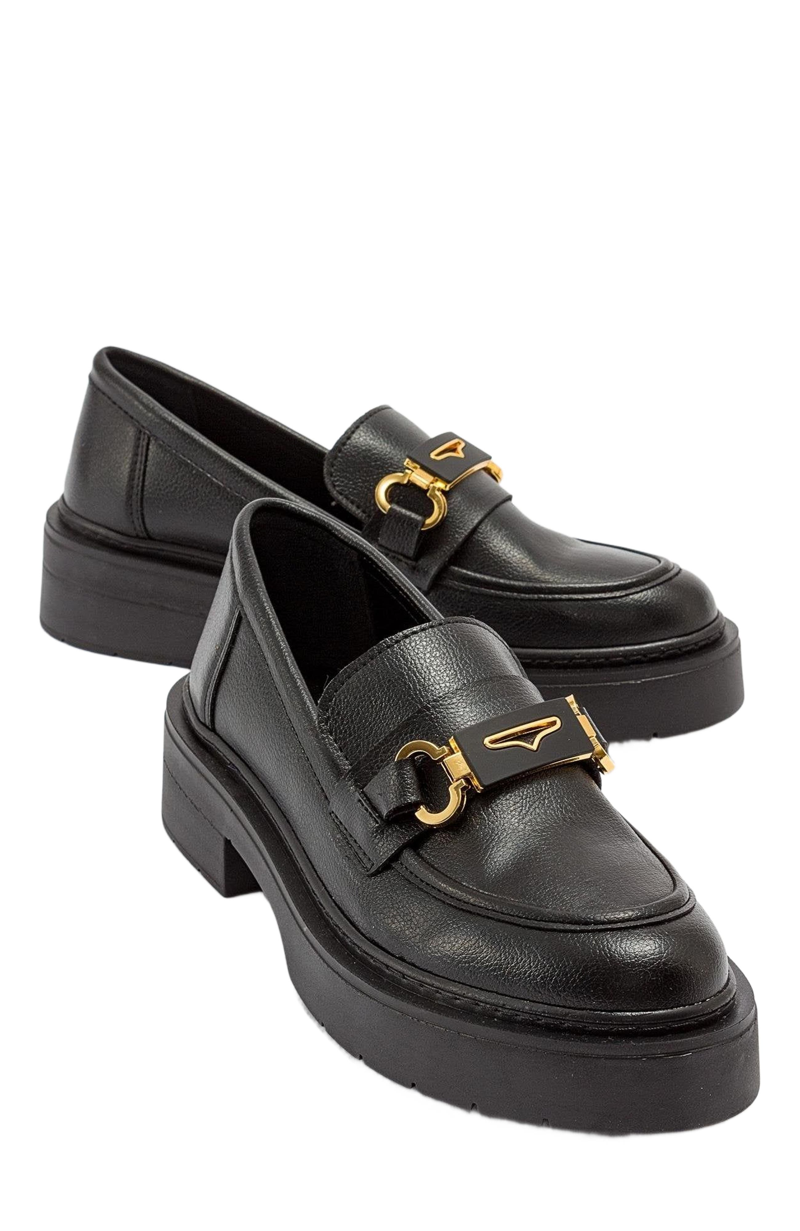 Forever & Always Shoes Simone Bit Platform Loafer, Alternate, color, Black Faux Leather