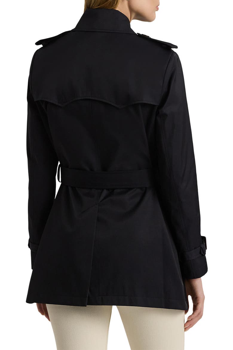 Belted Double Breasted Trench Coat with Faux Leather Trim, Alternate, color, DK NAVY
