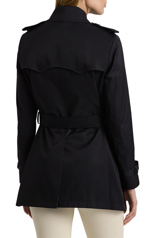 RALPH LAUREN LAUREN RALPH LAUREN BELTED DOUBLE BREASTED TRENCH COAT WITH FAUX LEATHER TRIM 