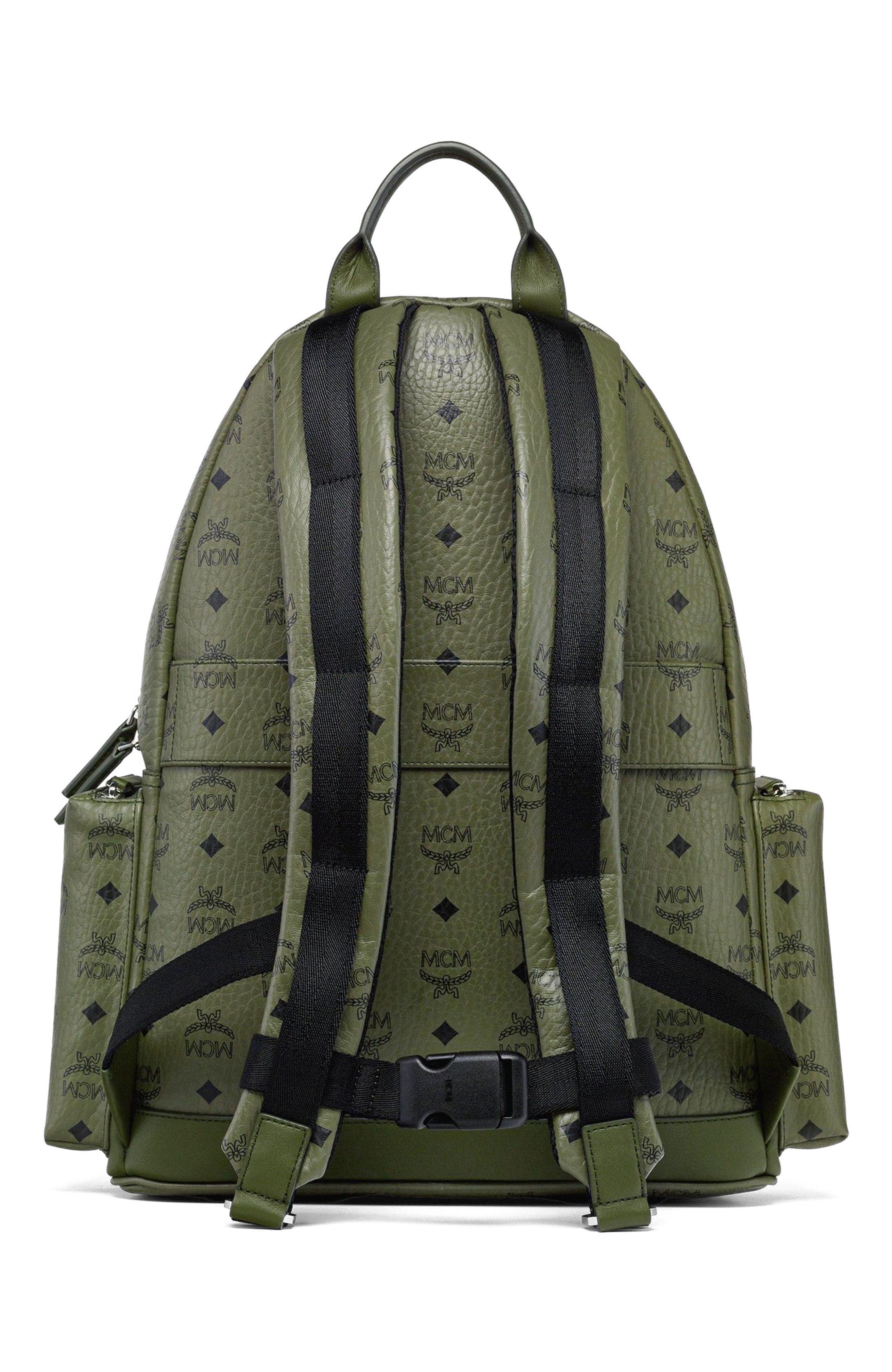 MCM Stark Backpack in Visetos, Alternate, color, Green