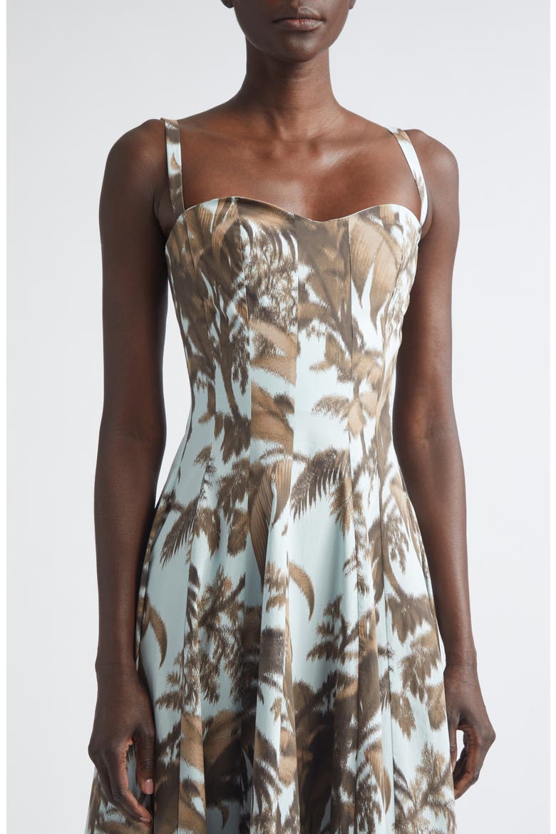 Chiné Palm Leaves Cotton Poplin Sundress, Alternate, color, BROWN/ SALTWATER