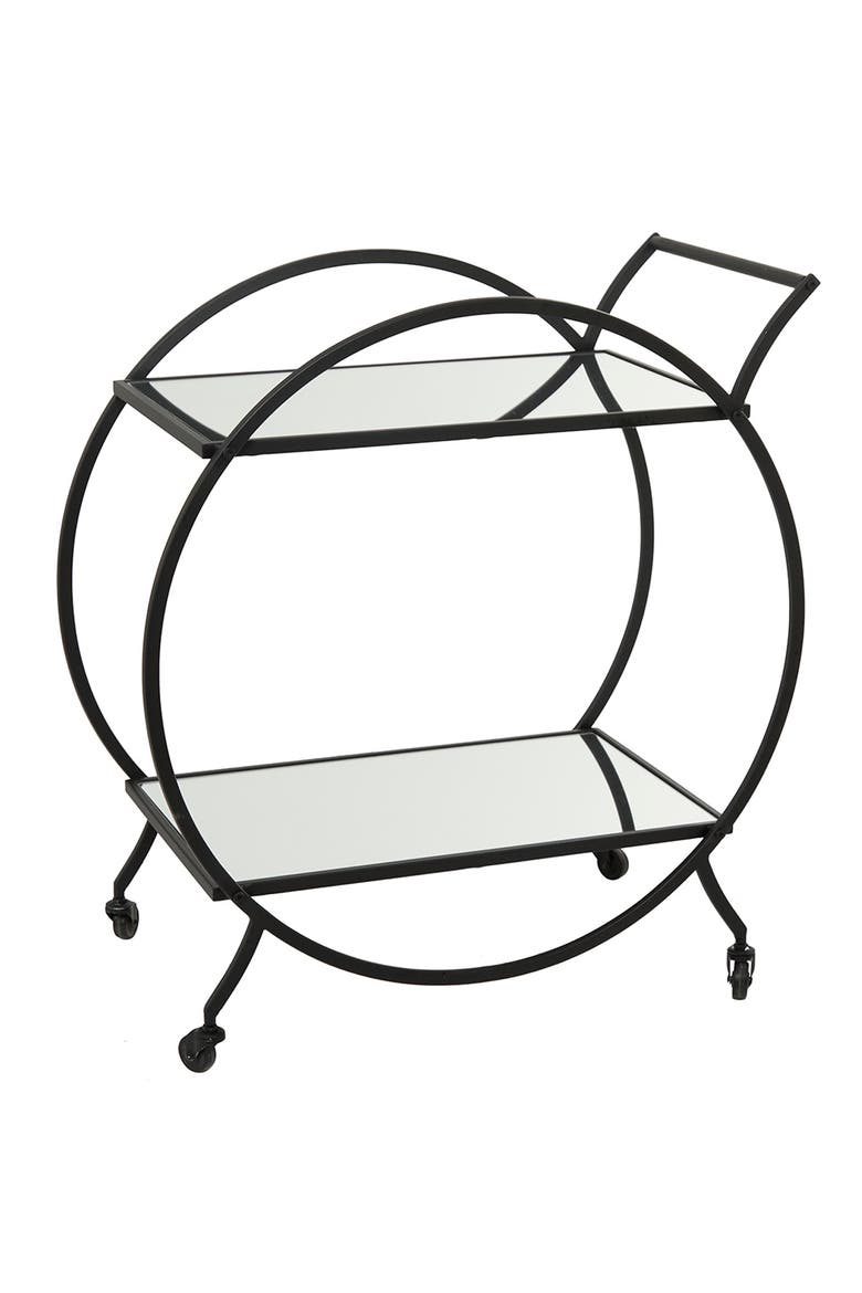 Black Metal Contemporary Bar Cart with Wheels & Handle, Main, color, BLACK
