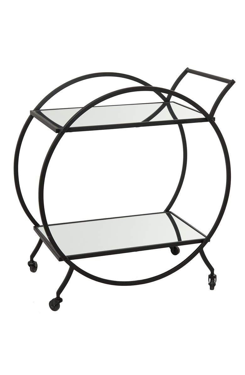 VIVIAN LUNE HOME Black Metal Contemporary Bar Cart with Wheels & Handle, Main, color, 
