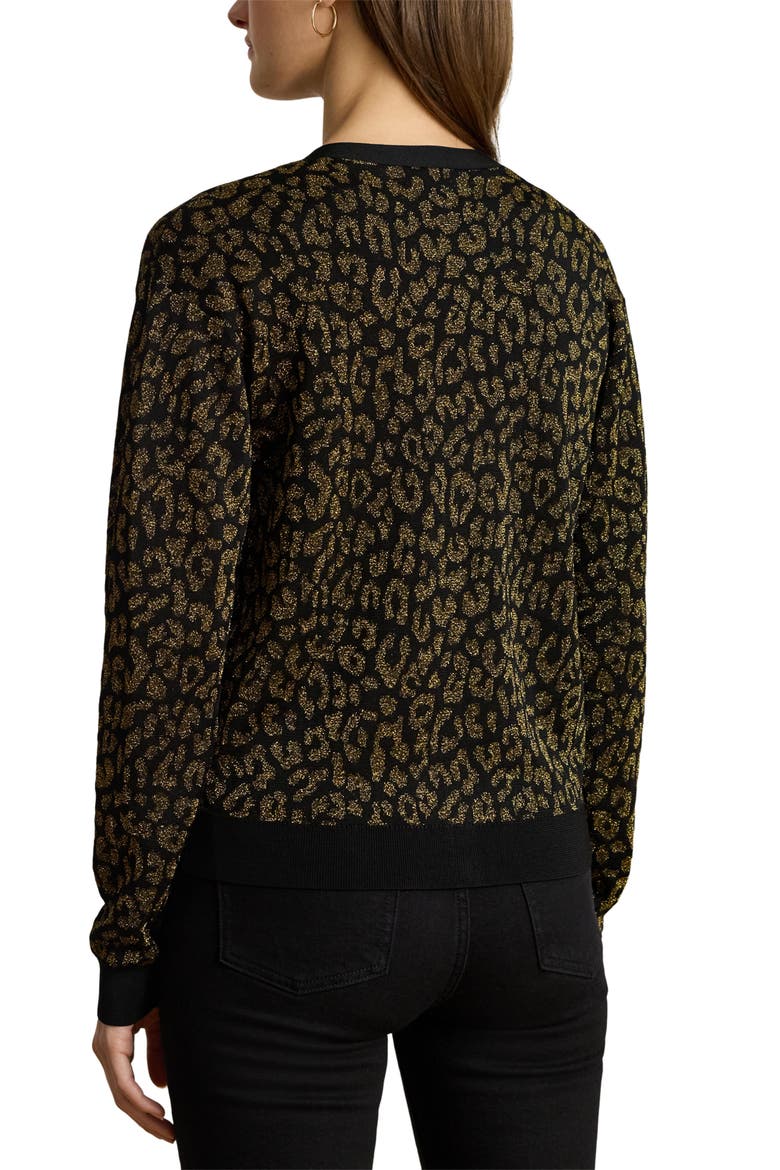 Metallic Double Knit Cardigan, Alternate, color, BLACK/ RELIC GOLD METALLIC