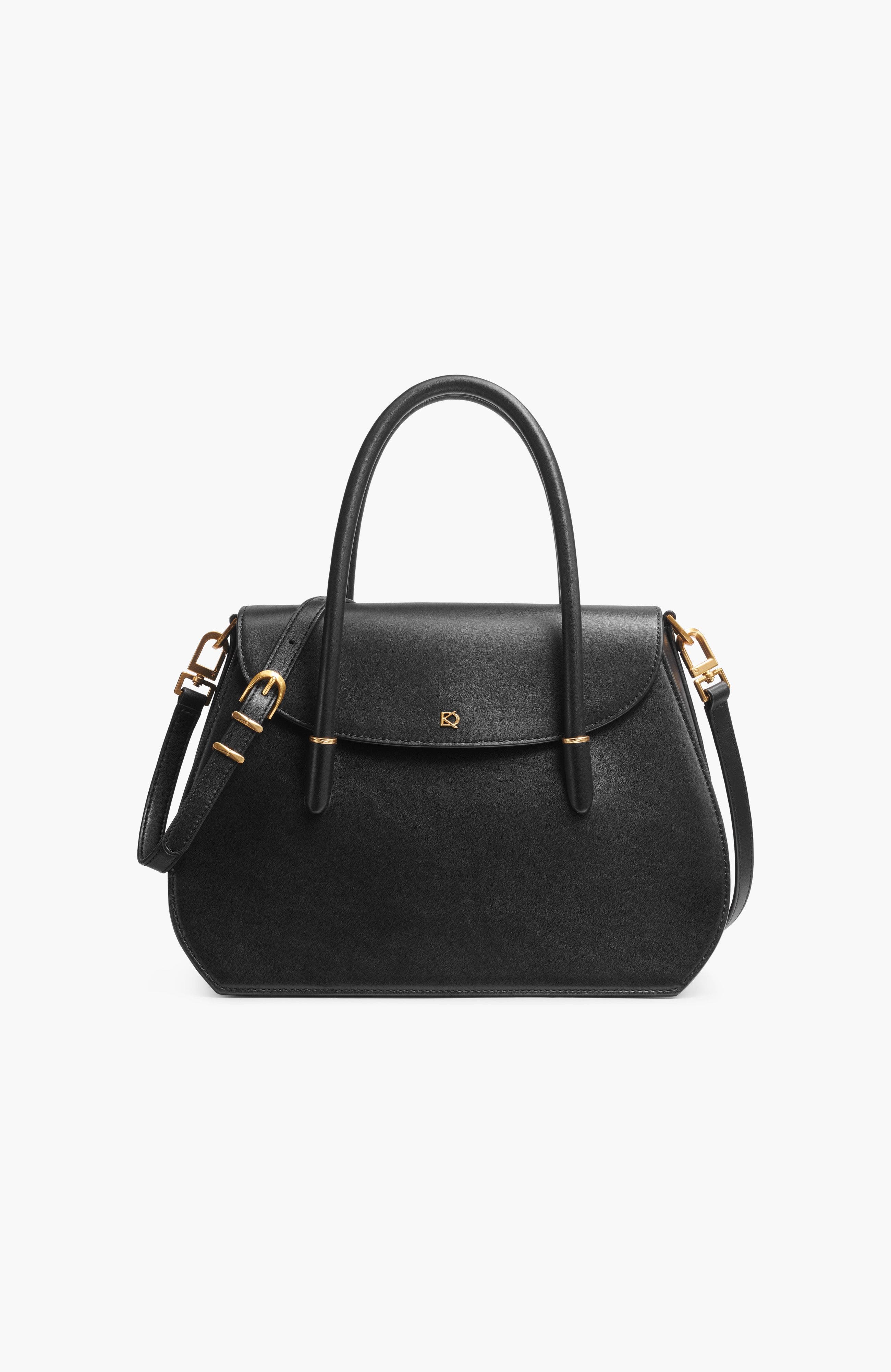 Donna Karan New York Bellerose Flap Satchel, Main, color, Black/Gold
