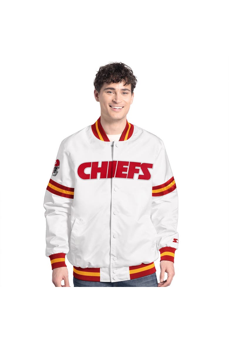 Men's Starter  White Kansas City Chiefs Scout Full-Snap Varsity Jacket, Main, color, White