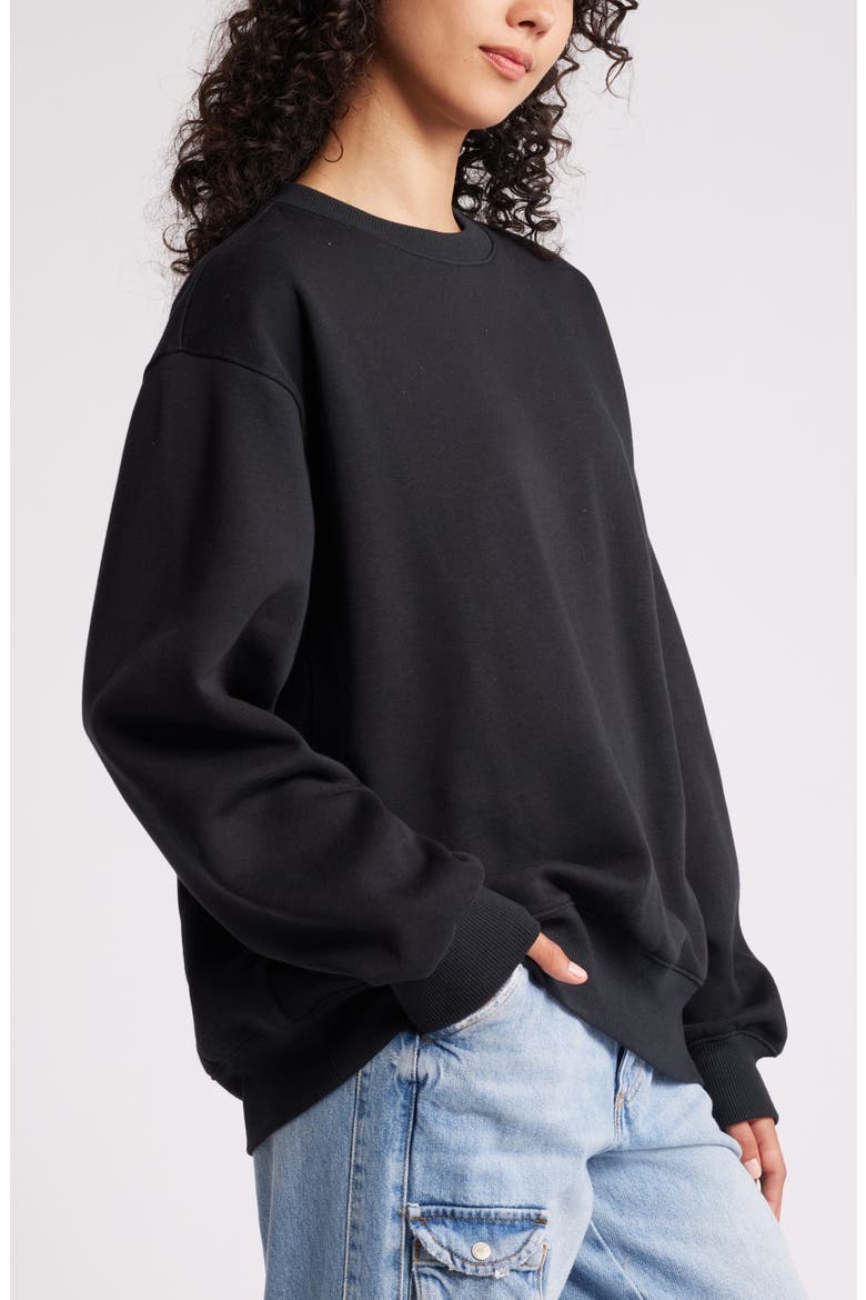 Fleece Detail Oversize Crewneck Sweatshirt, Alternate, color, BLACK JET