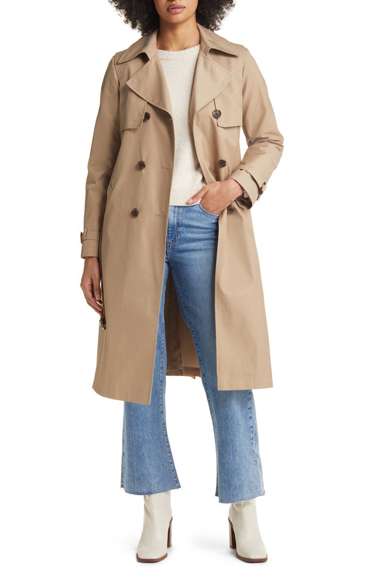Sam Edelman Water Repellent Double Face Cotton Blend Trench Coat, Alternate, color,
