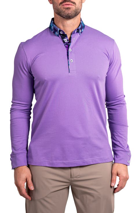 Newton Ascension0007 Purple Long Sleeve Button-Down Polo