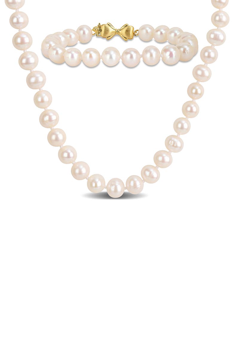 Cultured Pearl Necklace & Bracelet Set, 7.5–8.5mm, Main, color, WHITE