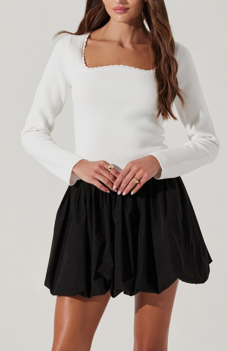 ASTR the Label Scallop Trim Rib Top, Alternate, color, White