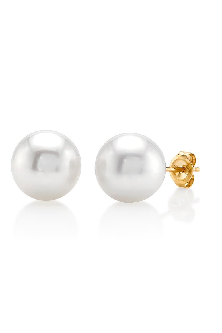 9mm South Sea Round Pearl Stud Earrings, Main, color, Yellow Gold