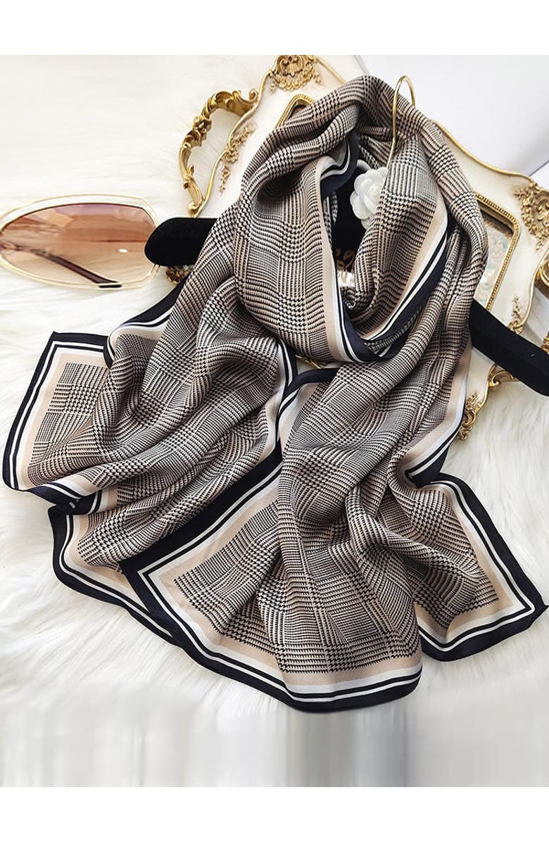 SILKSILKY Mulberry Silk Printed Long Rectangle Shawl Scarf, Main, color, Black