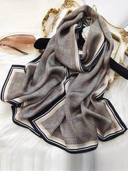 SILKSILKY Mulberry Silk Printed Long Rectangle Shawl Scarf