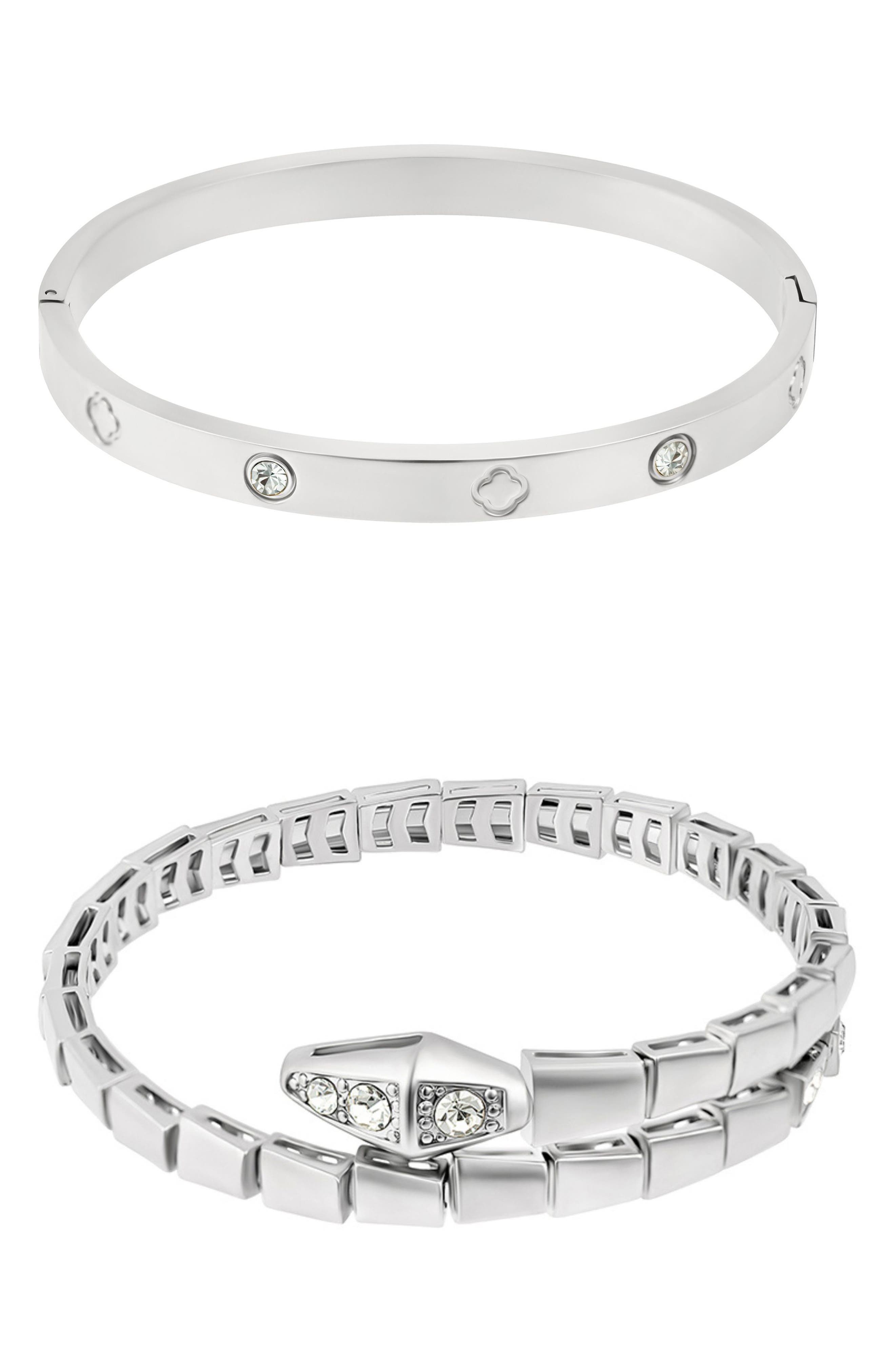 Adornia Set of 2 Snake & Clover Bracelets