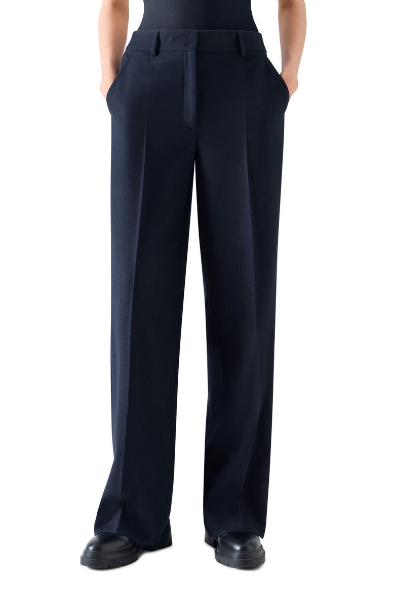 Chiaro Virgin Wool Blend Straight Leg Pants, Main, color, NAVY