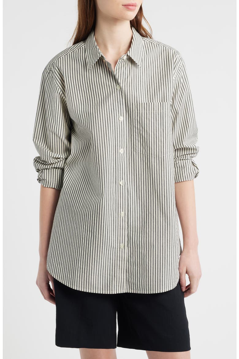 Elsa Stripe Button-Up Shirt, Main, color, NOIR STRIPE