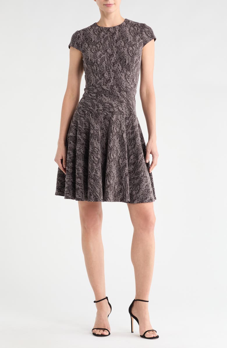 Eliza J Textured Fit & Flare Dress, Main, color, Black/ Charcoal