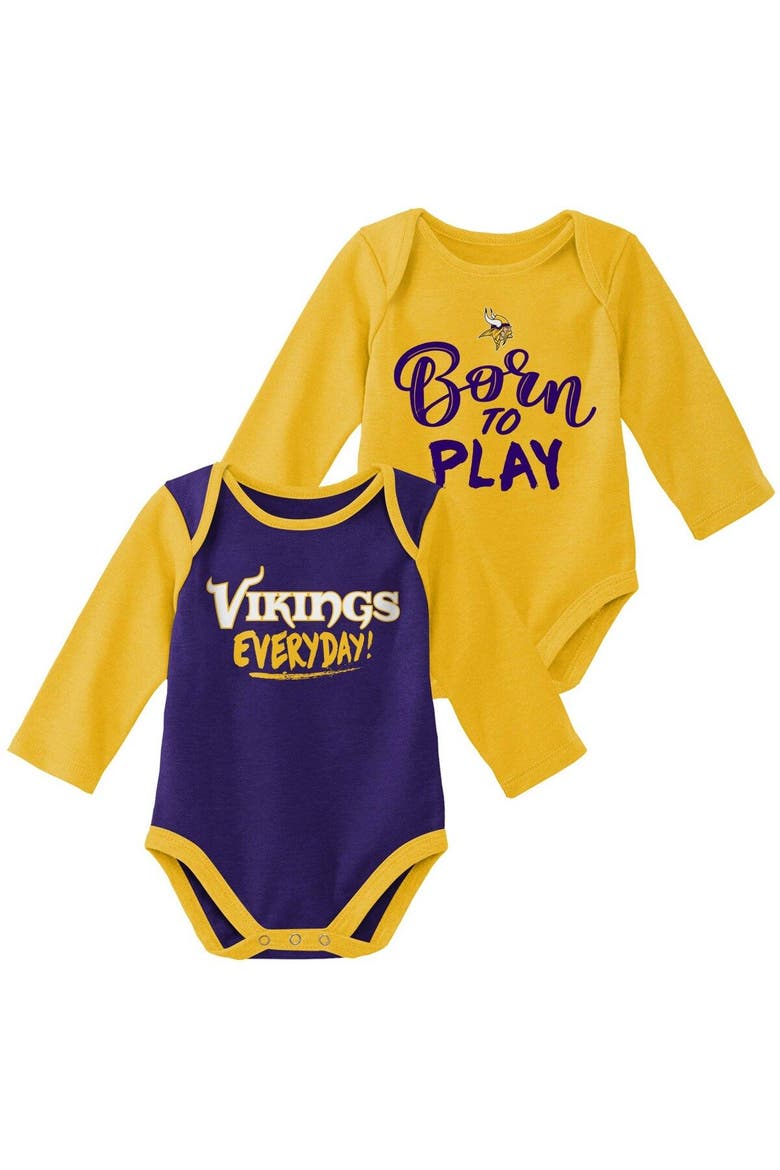 Newborn & Infant Gold/Purple Minnesota Vikings Little Player Long Sleeve 2-Pack Bodysuit Set, Main, color, Gold