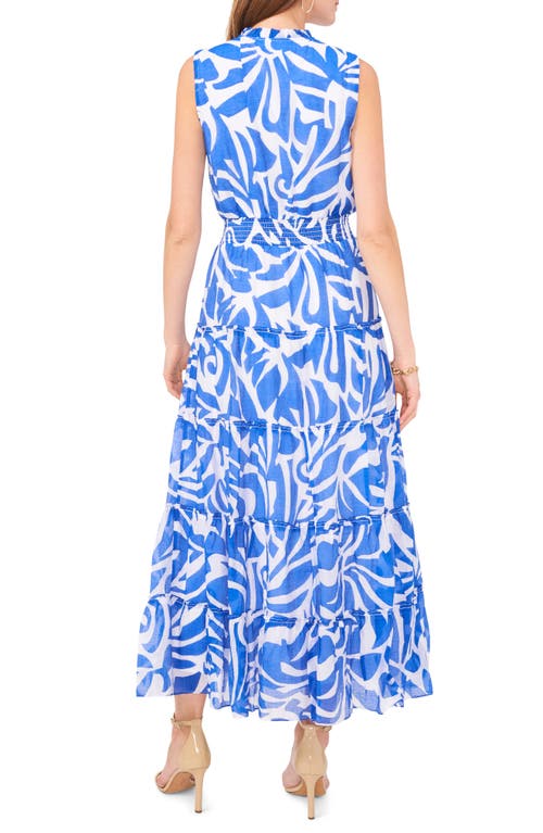 Halogen ® Tie Neck Sleeveless Tiered Maxi Dress In Lucent White/blue
