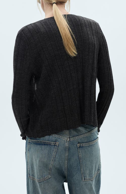 Mango Button Knit Cardigan In Dark Heather Grey