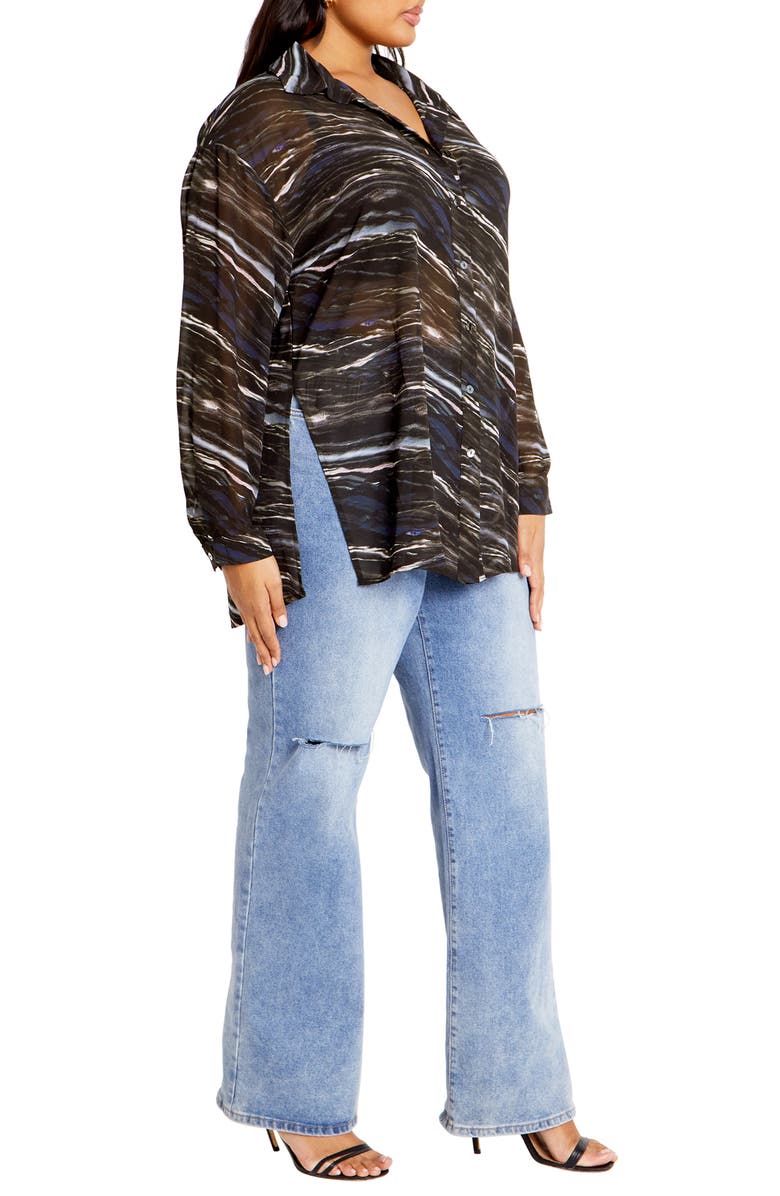 City Chic Sheer Lover Print Long Sleeve Shirt, Alternate, color, Marble