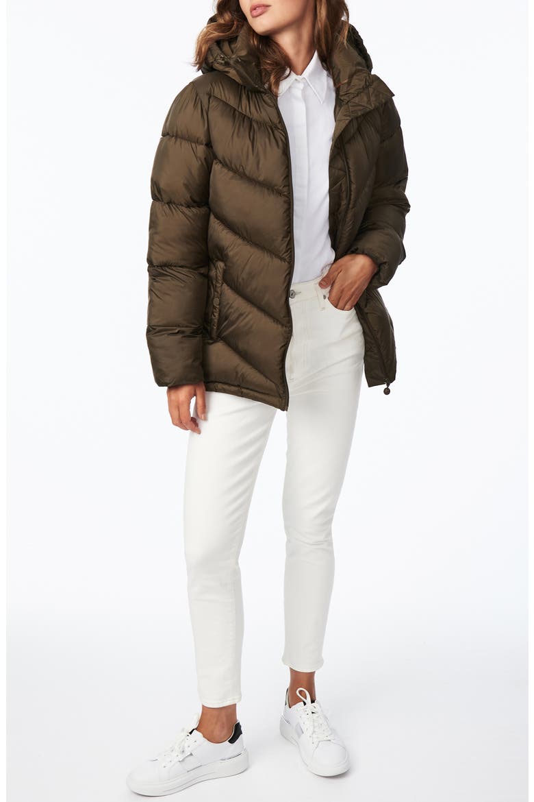 Chevron Quilted Water Resistant Puffer Coat, Alternate, color, DRIED BASIL