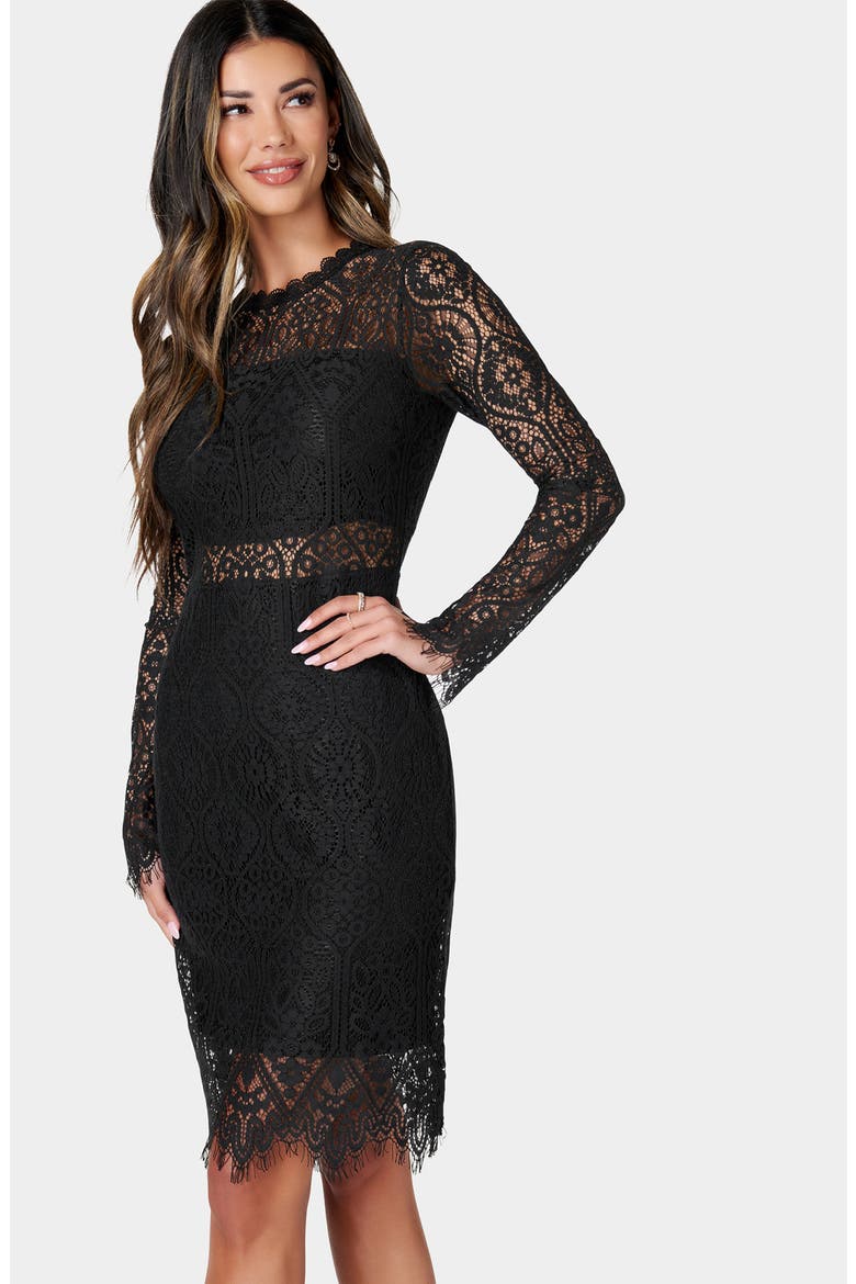 Bandeau Lace Long Sleeve Dress, Alternate, color, BLACK
