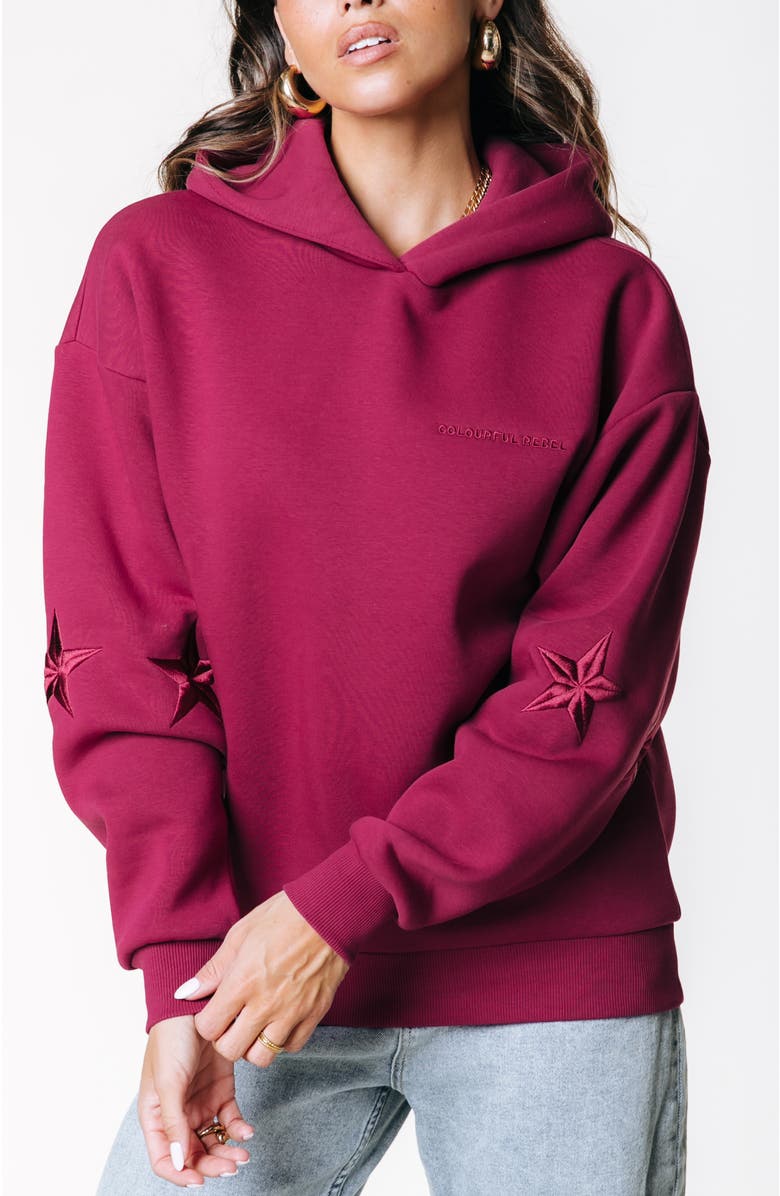 Colourful Rebel Stars Embro Clean Hoodie, Main, color, Dark Red