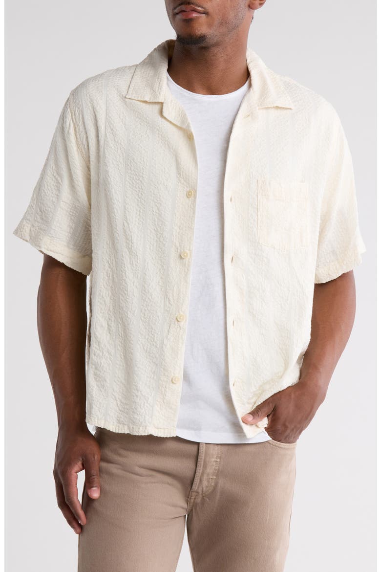 Stripe Seersucker Camp Shirt, Main, color, WHITE