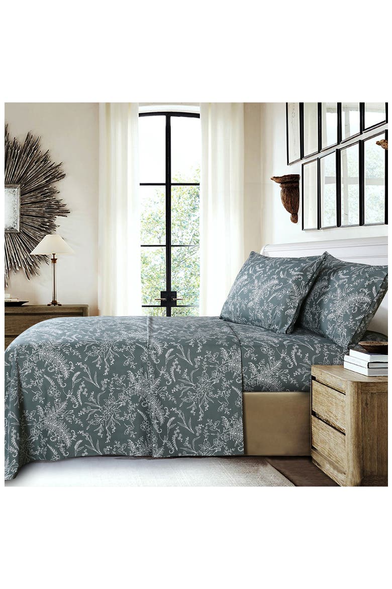 Winter Brush Sheet Set, Alternate, color, TEAL W/ WHITE FLOWERS