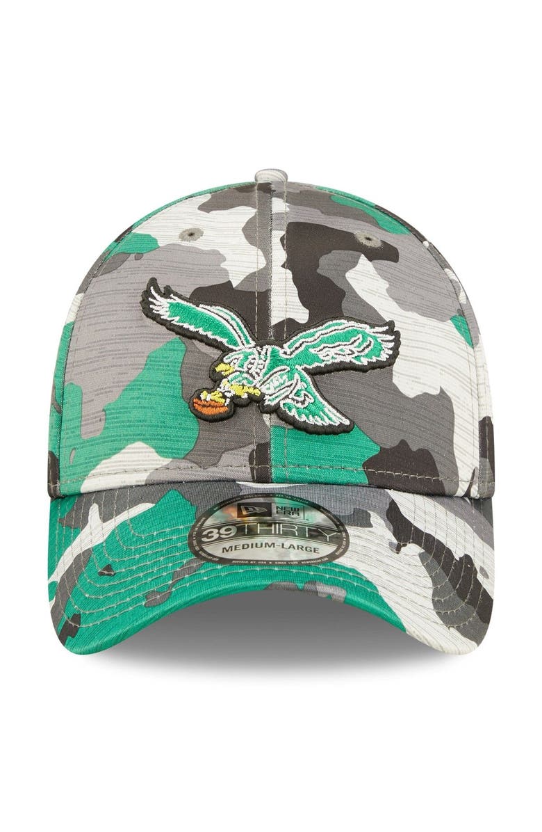 New Era Men's New Era Camo Philadelphia Eagles 2022 NFL Training Camp Official Historic Logo 39THIRTY Flex Hat, Alternate, color,