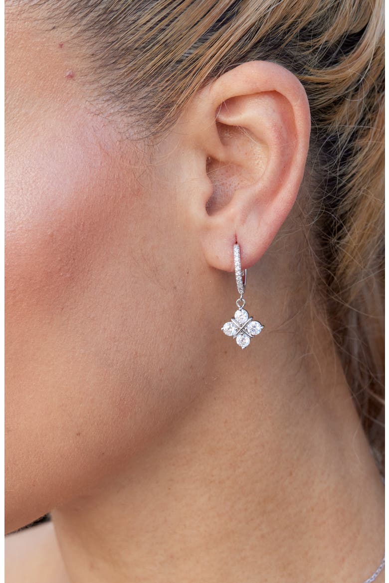 Cubic Zirconia Grid Drop Hoop Earrings, Alternate, color, WHITE