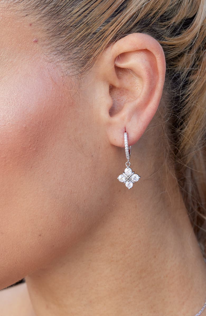 SAVVY CIE JEWELS Cubic Zirconia Grid Drop Hoop Earrings, Alternate, color, White