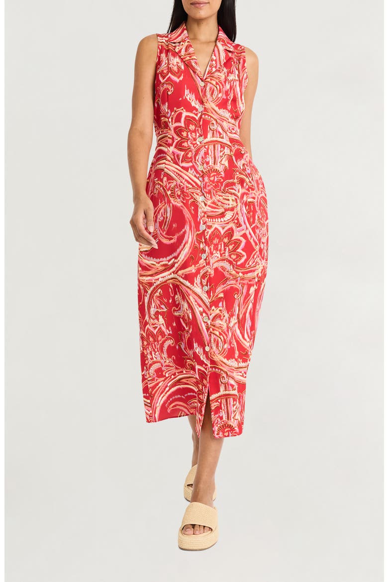 Button Front Midi Dress, Alternate, color, RED/ PINK