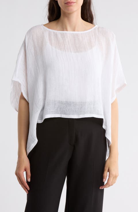 Bateau Neck Short Sleeve Organic Linen Crop Top