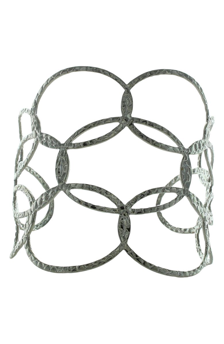 OLIVIA WELLES Detailed Oval Cutout Cuff Bracelet, Alternate, color, Silver