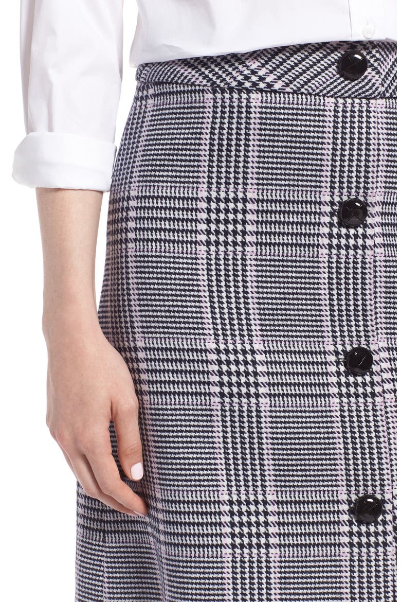 Button Front Plaid Skirt, Alternate, color, NAVY NIGHT HOUNDSTOOTH