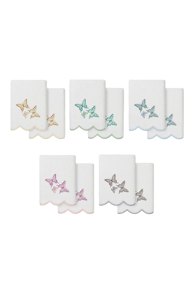 2-Piece Brittney Embroidered Turkish Cotton Hand Towel Set, Alternate, color, WHITE/ BEIGE