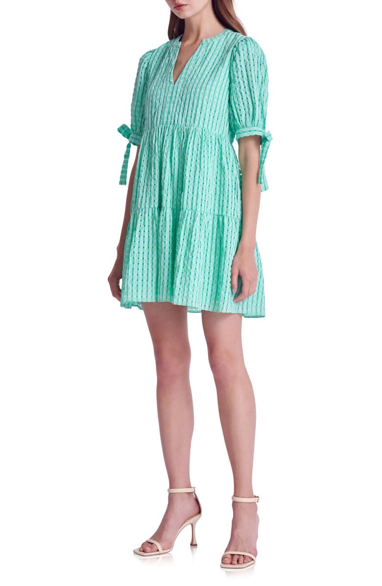 English Factory Texture Puff Sleeve Dress, Alternate, color, Green