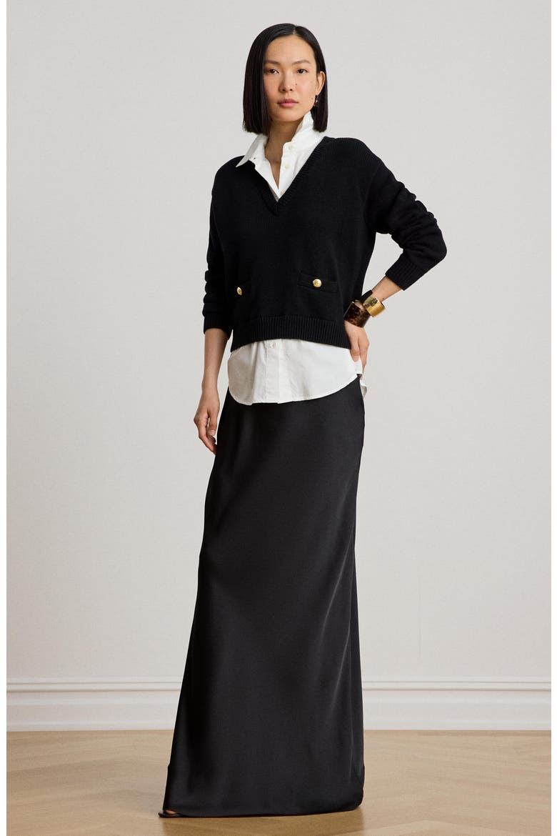 Satin Charmeuse Maxi Skirt, Alternate, color, BLACK