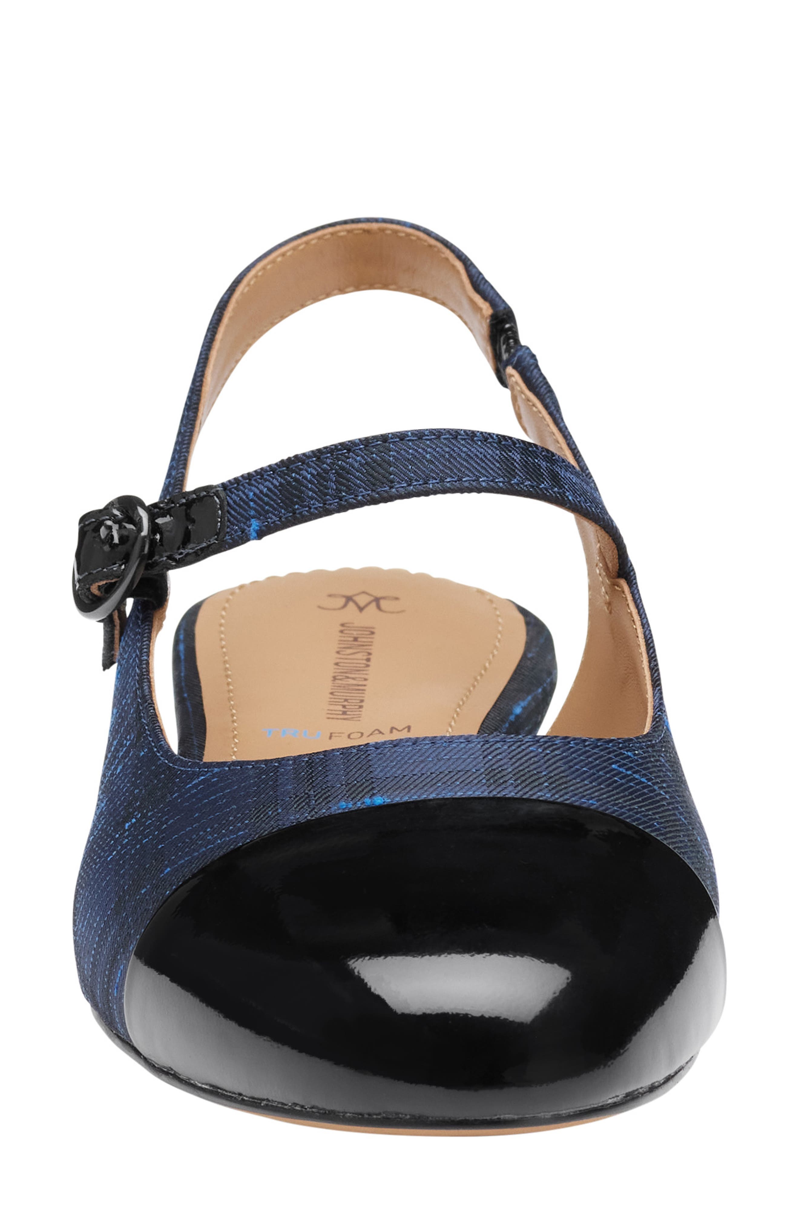 Johnston & Murphy Claire Mary Jane Slingback Flat, Alternate, color, Navy Plaid Black Leather