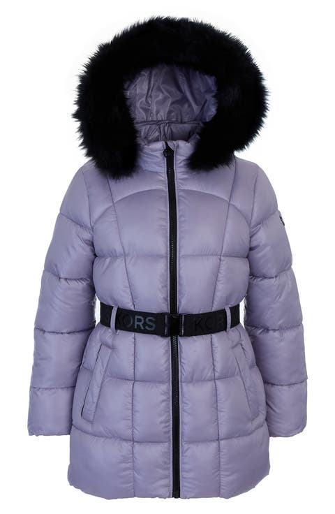 Kids' Faux Fur Hooded Quilted Puffer Jacket (Big Kid)