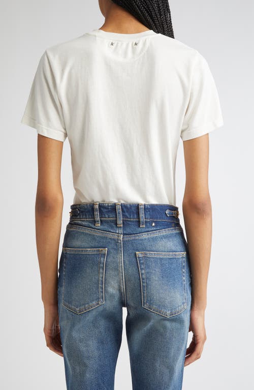 Golden Goose Viscose Blend T-shirt With Ribbed Crew Neck And Front Print In White