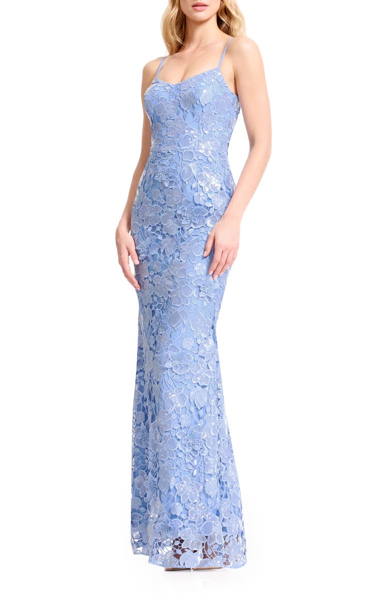 Dress the Population Giovanna Sequin Floral Lace Mermaid Gown, Alternate, color, Sky
