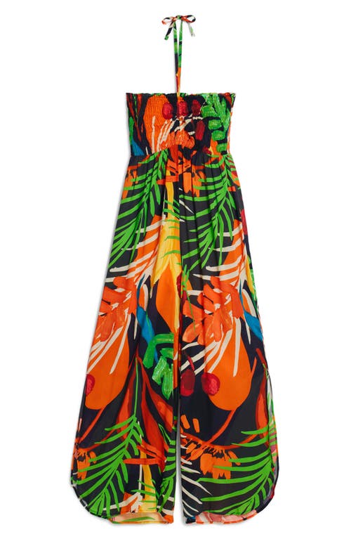 Desigual Tropical Print Halter Cover-up Jumpsuit In Black
