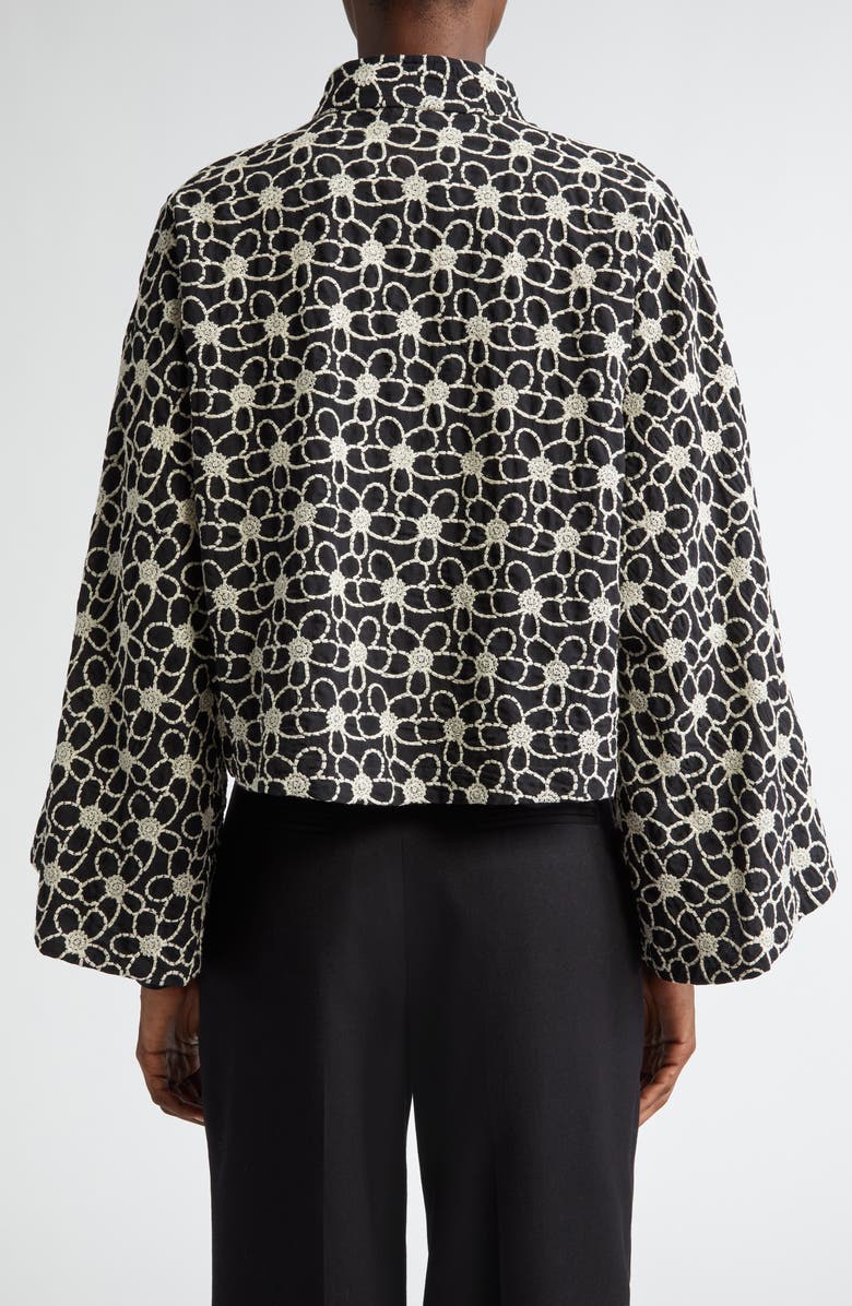 La Vie Style House Flower Embroidered Tie Front Crop Jacket, Alternate, color, 