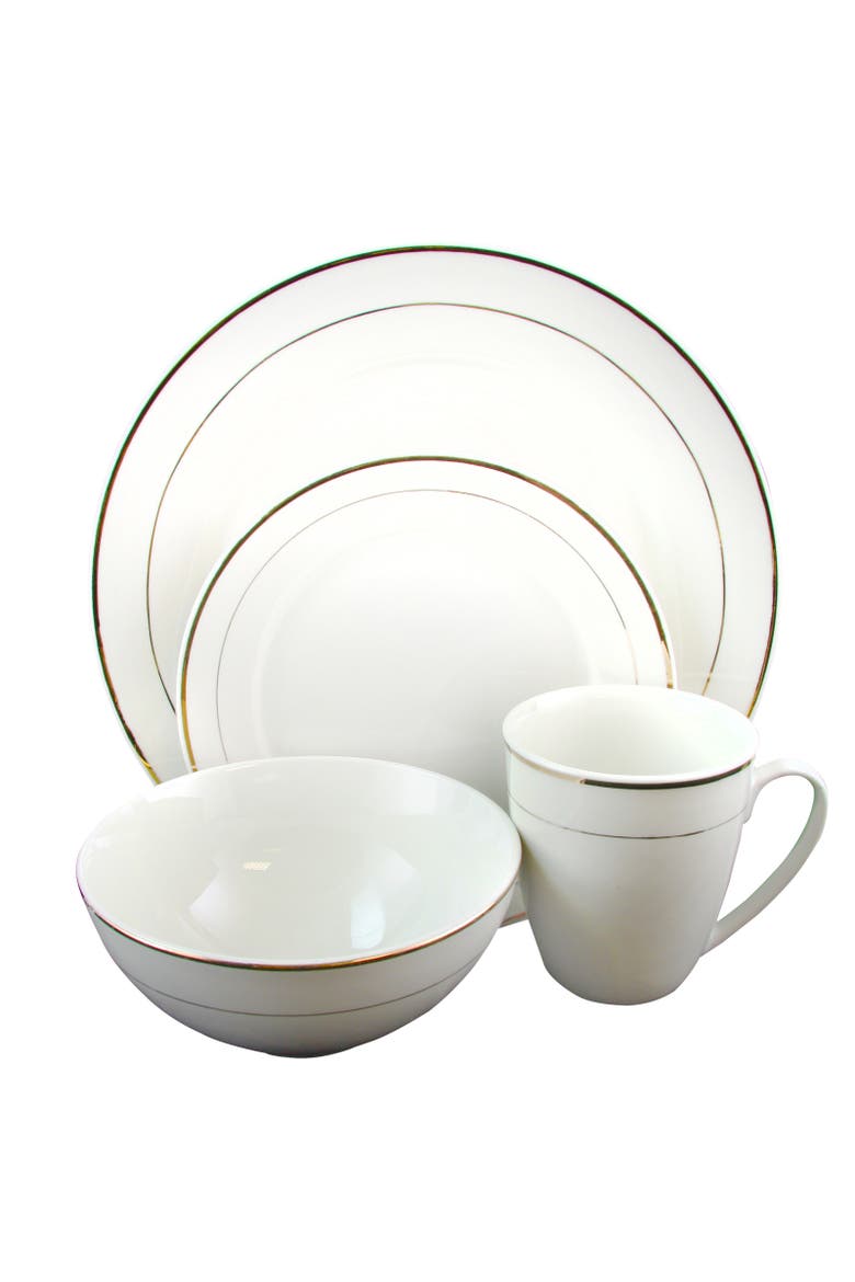 Palladine 16 Piece Dinnerware Double Gold Banded Set, Alternate, color, White