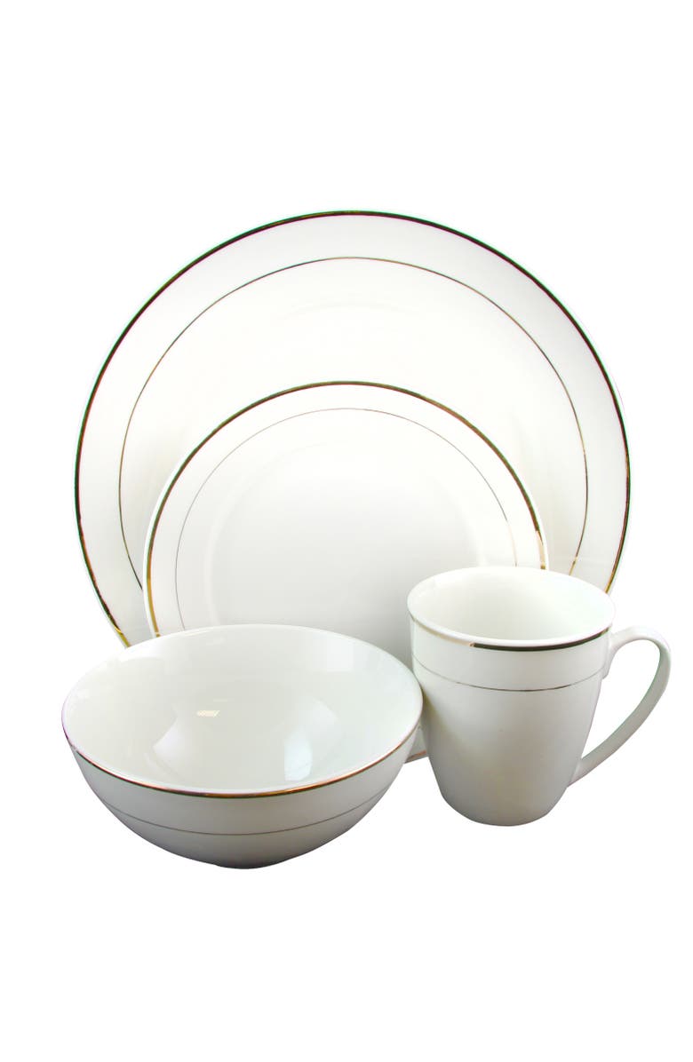 Gibson Home Palladine 16 Piece Dinnerware Double Gold Banded Set, Alternate, color, White