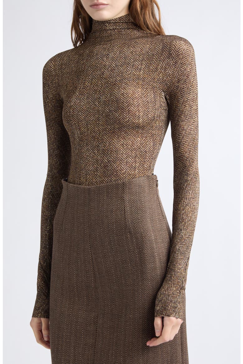 Printed Herringbone Bodysuit, Alternate, color, BROWN
